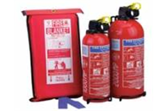 fire blanket and two fire extinguishers