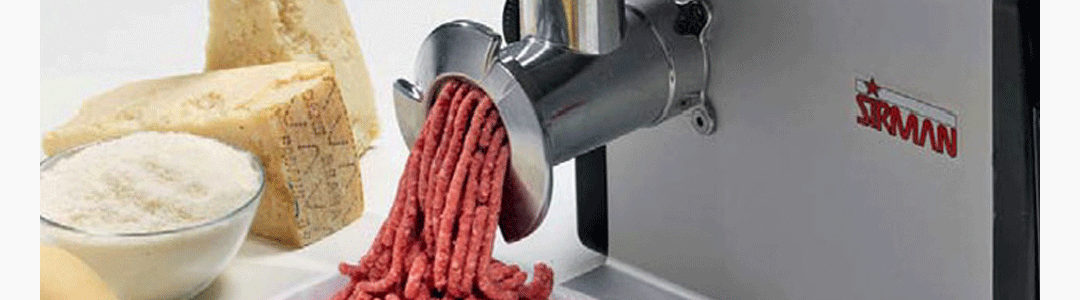 sirman mincer with mince being minced, Parmesan cheese