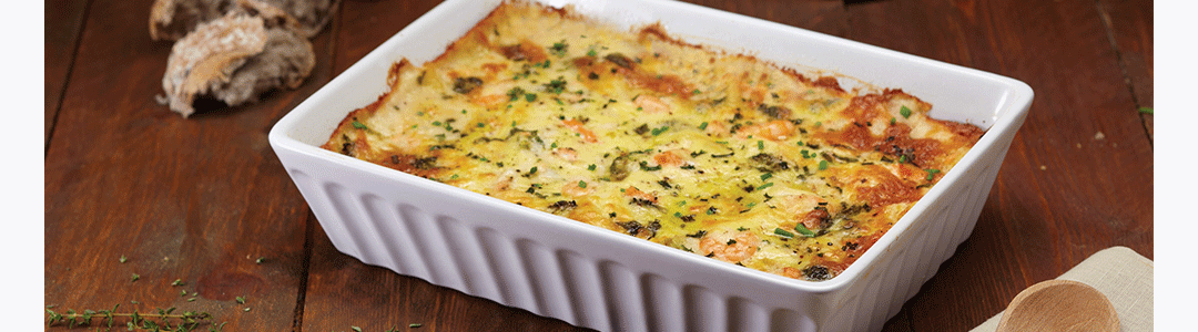 Large lasagne dish on table top 