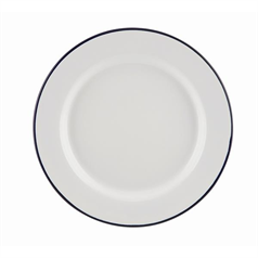 Falcon Enamelware Wide Rim Plate, White and Blue, 20cm