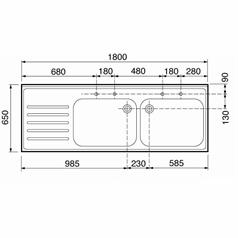 Midi Catering Sinks 1800 x 650mm w/ Double Bowl L-Hand Drainer