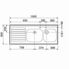 Mini Catering Sinks 1500 x 600mm w/ Double Bowl L-Hand Drainer