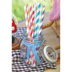Retro Stripy Paper Straws, Blue & White