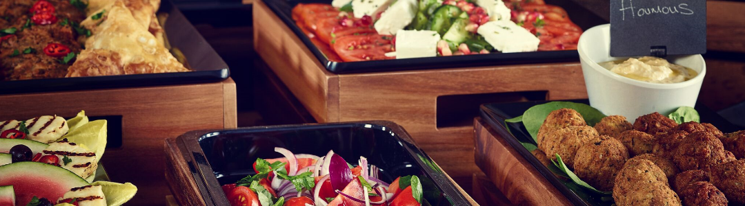 serving trays on wooden blocks