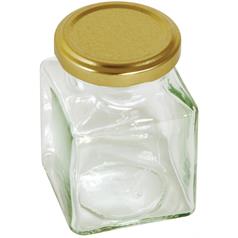 Preserving Jar, Square, With Gold Screw Top Lid, 200ml/7oz